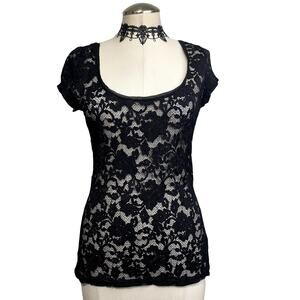 WHBM Gothic Whimsigoth Vampire Victorian Sheer Lace Romantic Baby Tee Blouse